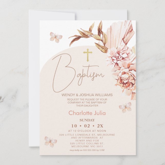 Modern Boho Blommigt  Arch Baptism Inbjudningar (Framsida)