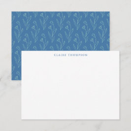 Modern Boho Blommigt Art Blue Personlig Namn Anteckningskort