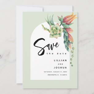 Modern Boho Blommigt Botanical Succulent Grey Spara Datumet