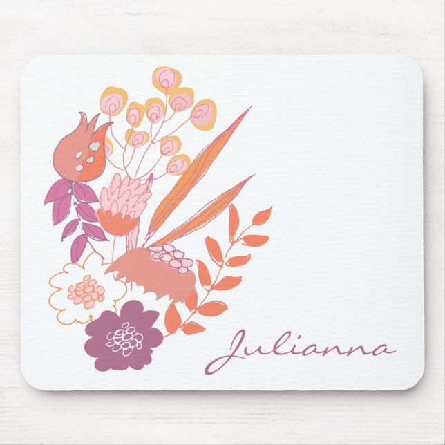 Modern Boho Blommigt Bouquet Illustration Namn Musmatta (Framsidan)