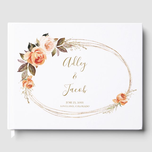 Modern Boho Blommigt Burnt Orange Bröllop Guest Bo Gästböcker (Framsida)