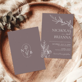 Modern Boho Blommigt Cinnamon Slate Bröllop Inbjudningar
