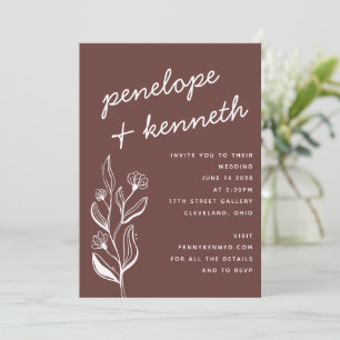 Modern Boho Blommigt Earthy Fall Brown Bröllop Inbjudningar