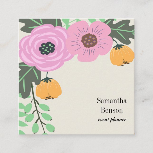 Modern Boho-Blommigt Fyrkantigt Visitkort (Framsida)