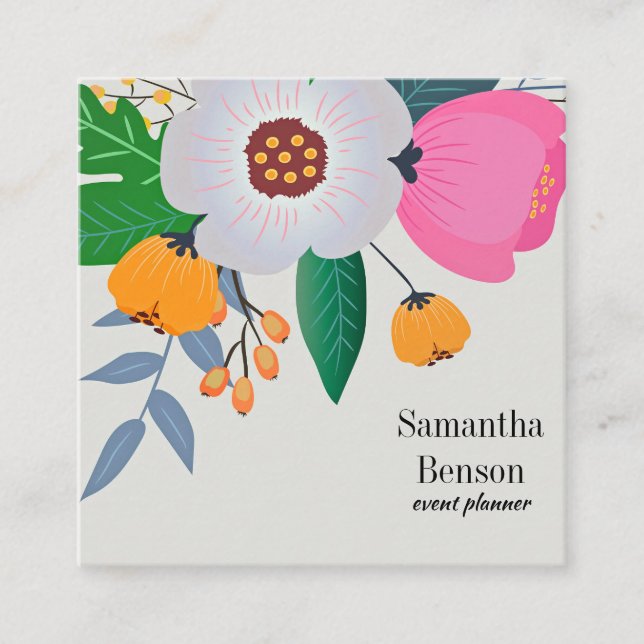 Modern Boho-Blommigt Fyrkantigt Visitkort (Framsida)