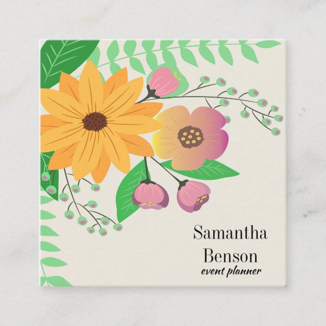 Modern Boho-Blommigt Fyrkantigt Visitkort (Framsida)