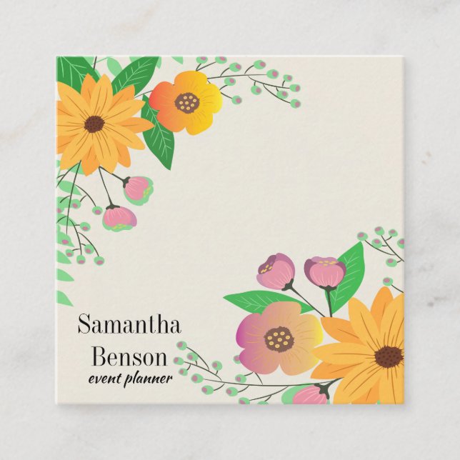 Modern Boho-Blommigt Fyrkantigt Visitkort (Framsida)