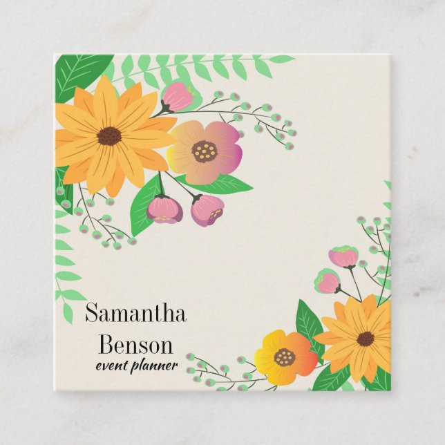 Modern Boho-Blommigt Fyrkantigt Visitkort (Framsida)