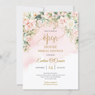 Modern Boho  blommigt guld Open House Inbjudningar