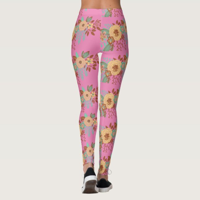 Modern Boho Blommigt Home Decor Leggings (Baksida)