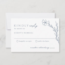 Modern Boho-Blommigt kontur i Dusty Blue Bröllop OSA Kort
