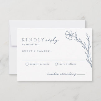 Modern Boho-Blommigt kontur i Dusty Blue Bröllop OSA Kort