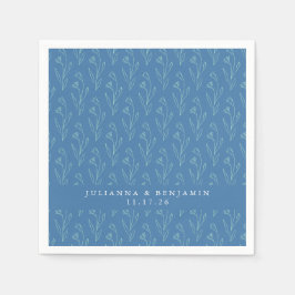 Modern Boho Blommigt Line Art Blue Personligt bröl Pappersservett