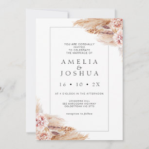Modern Boho Blommigt Pampas Grass Bröllop Inbjudningar