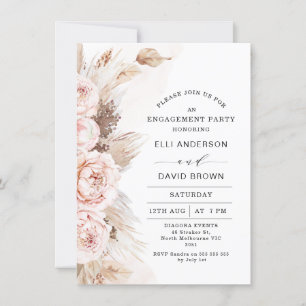Modern Boho Blommigt Peonies Pampas Grass Förlovni Inbjudningar