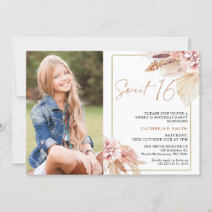 Modern  Boho Blommigt Photo Sweet 16 Birthday Inbjudningar