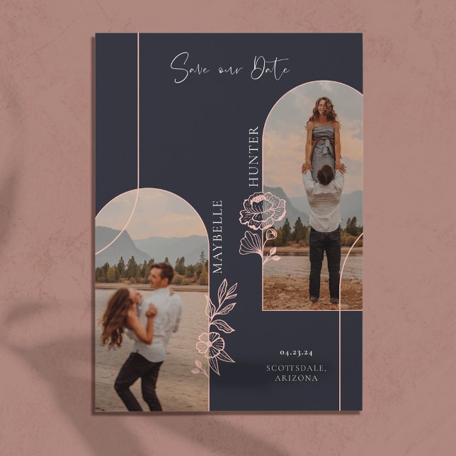 Modern Boho Blommigt Ro Photo Arch Black Spara Datumet (Skapare uppladdad)