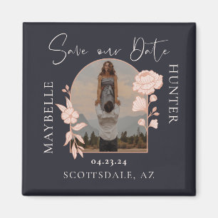 Modern Boho Blommigt Ro Photo Arch Navy Magnet