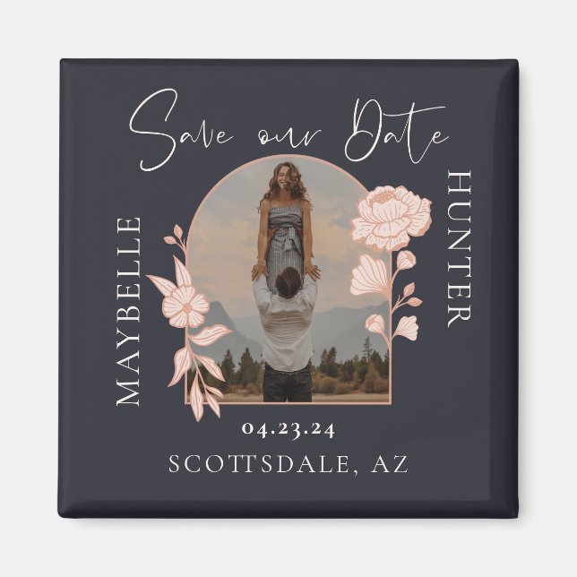 Modern Boho Blommigt Ro Photo Arch Navy Magnet (Framsidan)