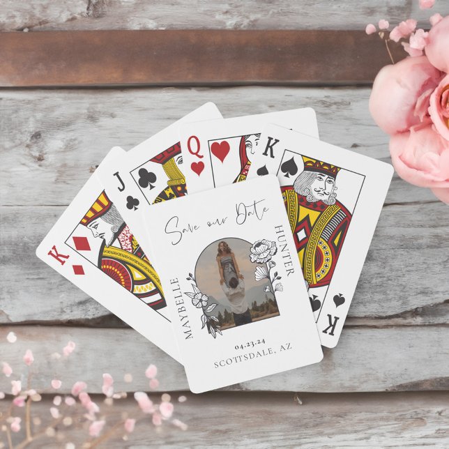Modern Boho Blommigt Ro Photo Arch White Casinokort (Modern Boho Floral Rose Photo Arch White Playing Cards)