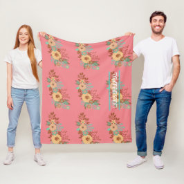 Modern Boho Blommigt Rosa Fleecefilt