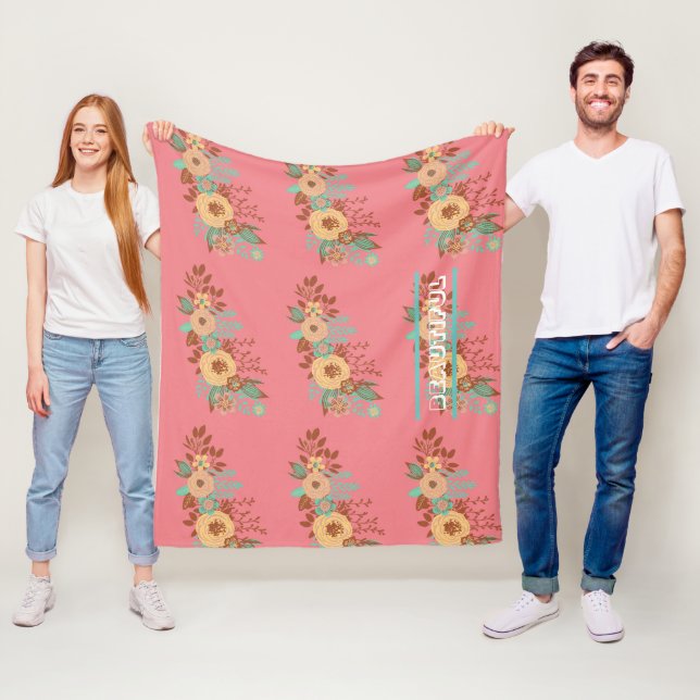 Modern Boho Blommigt Rosa Fleecefilt (På plats)