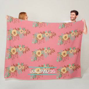 Modern Boho Blommigt Rosa Fleecefilt