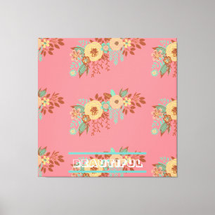 Modern Boho Blommigt Rosa Stretched Kanvastryck