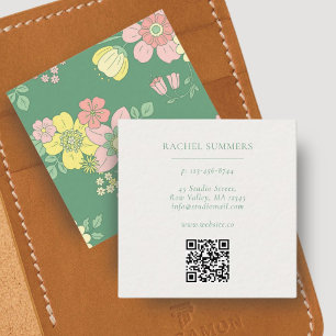 Modern Boho Blommigt Square QR Fyrkantigt Visitkort