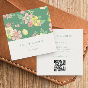 Modern Boho Blommigt Square QR Fyrkantigt Visitkort