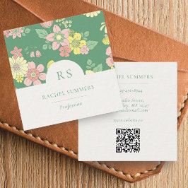 Modern Boho Blommigt Square QR Fyrkantigt Visitkort