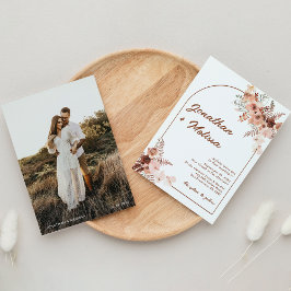 Modern Boho Blommigt Terracotta Arch Photo Bröllop Inbjudningar