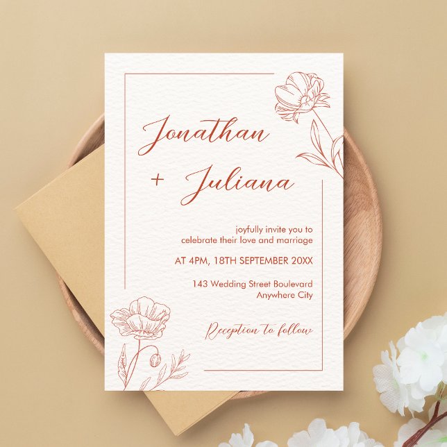 Modern Boho Blommigt Terracotta Bröllop Inbjudningar (Boho Floral Terracotta Wedding Invitation)