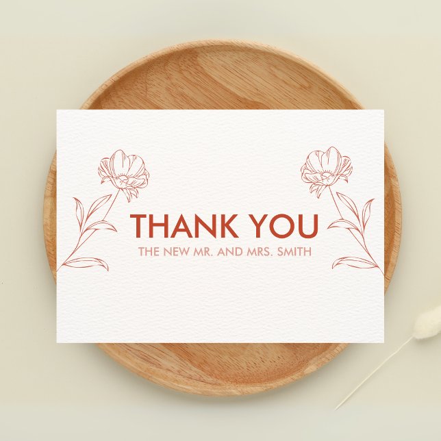 Modern Boho Blommigt Terracotta Bröllop Tack Kort (Boho Floral Terracotta Wedding Thank you Card)
