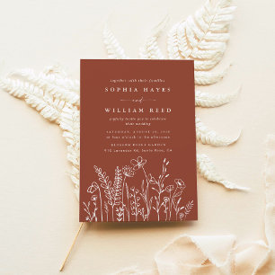 Modern Boho Blommigt Terracotta Burnt Orange Bröll Inbjudningar