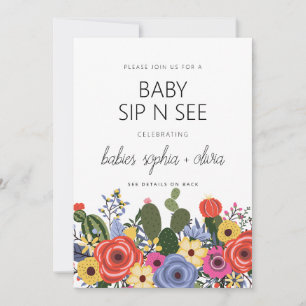 Modern Boho-Blommigt två Baby Sip och se Inbjudningar