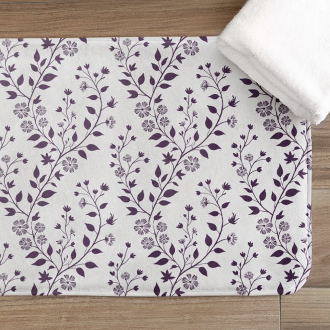 Modern Boho Blommönster Plommon Vit Badrumsmatta (Skapare uppladdad)