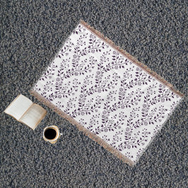 Modern Boho Blommönster Plommon Vit Filt
