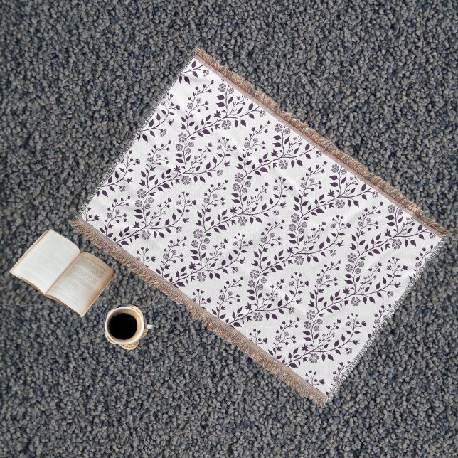 Modern Boho Blommönster Plommon Vit Filt (Skapare uppladdad)