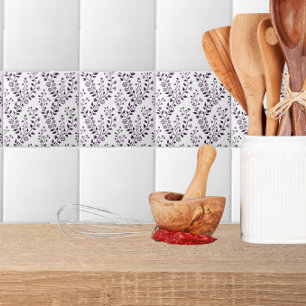 Modern Boho Blommönster Plommon Vit Kakelplatta