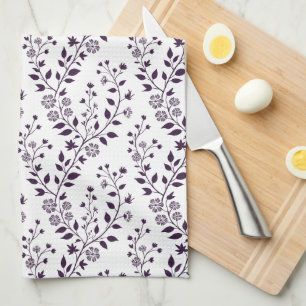 Modern Boho Blommönster Plommon Vit Kökshandduk