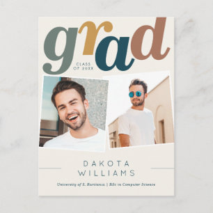 Modern Boho Blue & Beige Grad Photo Studenten Vykort