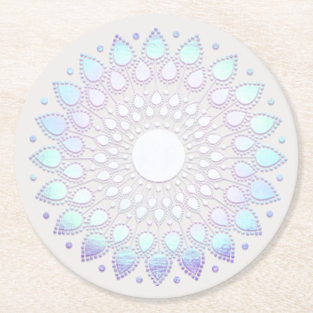 Modern Boho Blue Blommigt Lotus Mandala Underlägg Papper Rund (Framsidan)