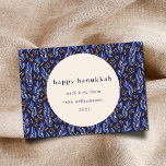 Modern Boho Blue Hanukkah Botanical Anpassningsbar Helgkort<br><div class="desc">Det här vikta hanukkah-helgdag har en modern botanisk design i marinblått och gult och har en redigerbar anpassningsbar hälsning.</div>