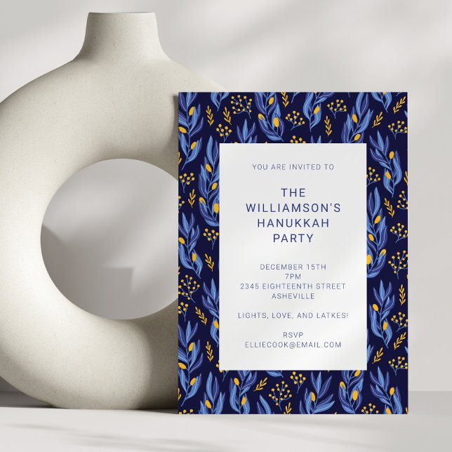 Modern Boho Blue och Gult Hanukkah Party Inbjudningar (Skapare uppladdad)