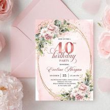 Modern Boho Blush Blommig 40-års Födelsedagsinbjud