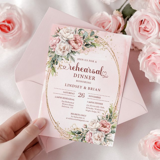 Modern Boho Blush Pink Greenery Rehearsal Dinner Inbjudningar (Modern Boho Blush Pink Greenery Rehearsal Dinner)