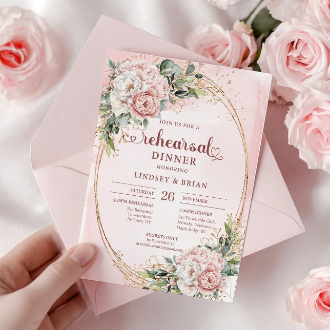 Modern Boho Blush Pink Greenery Rehearsal Invite Inbjudningar (Modern Boho Blush Pink Greenery Rehearsal Invite)