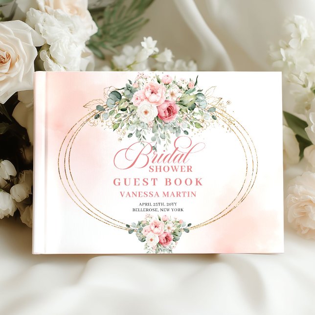 Modern Boho Blush Roser Bröllopsfest Gästbok  (Modern Boho Blush Roses Bridal Shower Guest Book XL

)