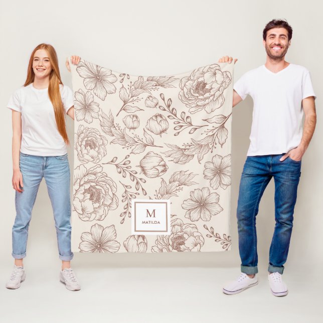 Modern Boho Botanical Blomsterträdgård Mönster Fleecefilt (På plats)